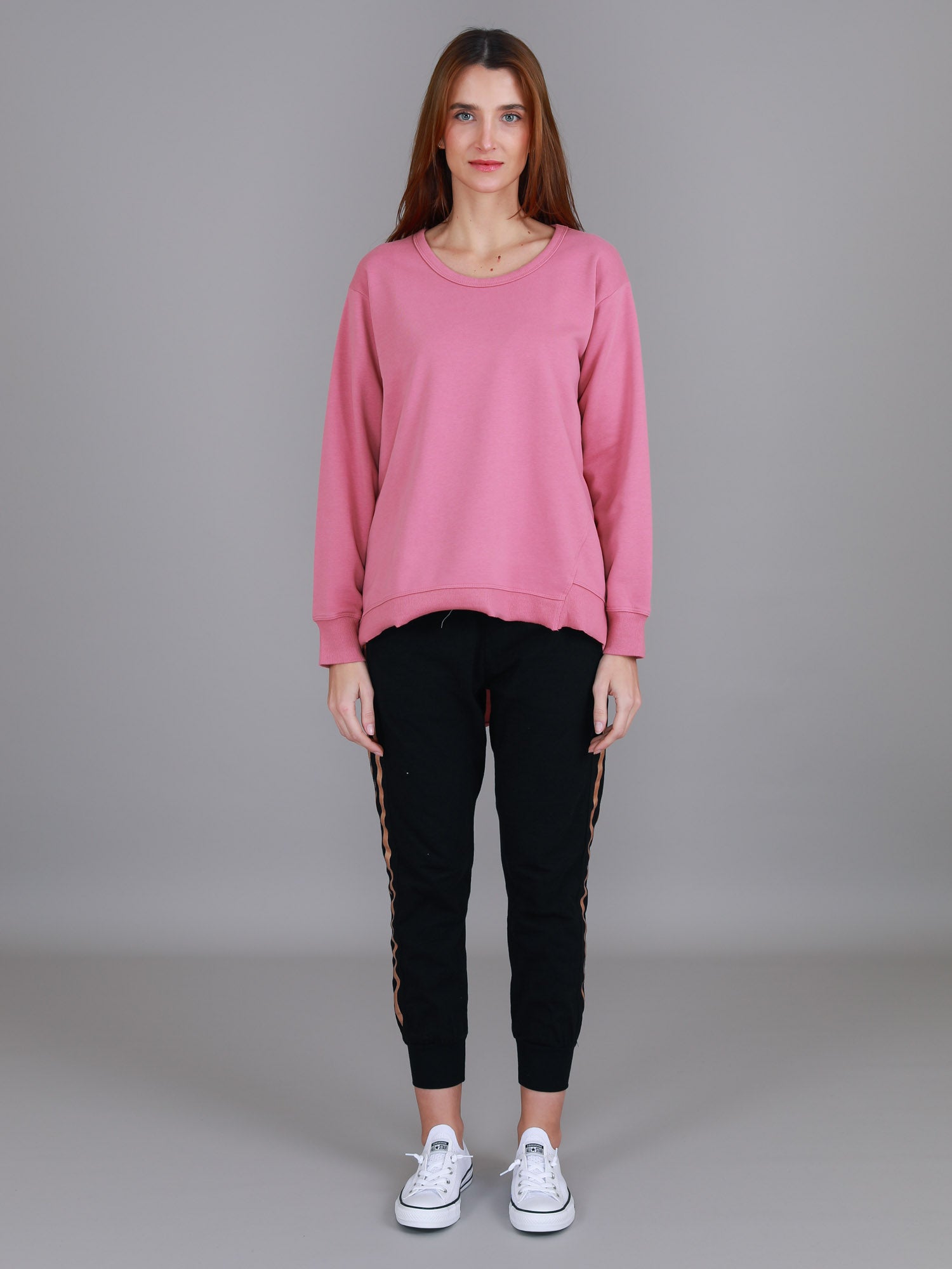 pink crew neck jumper #color_tango pink