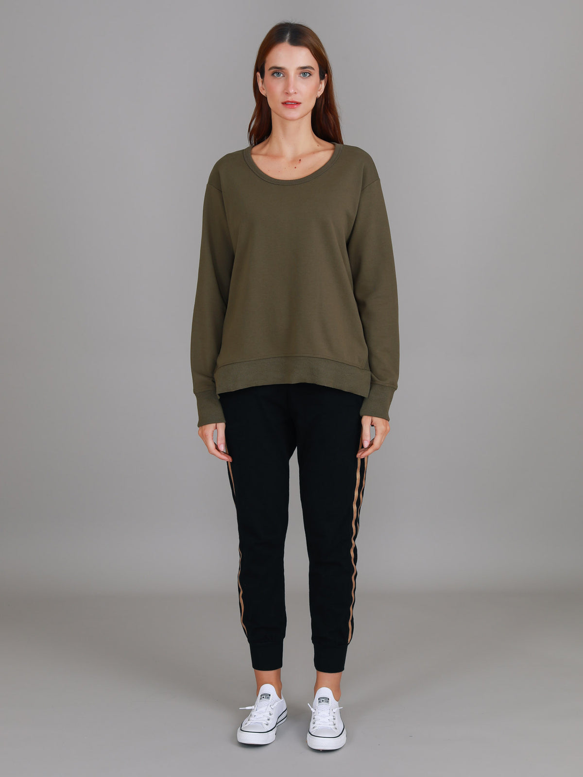 green crew neck jumper sage