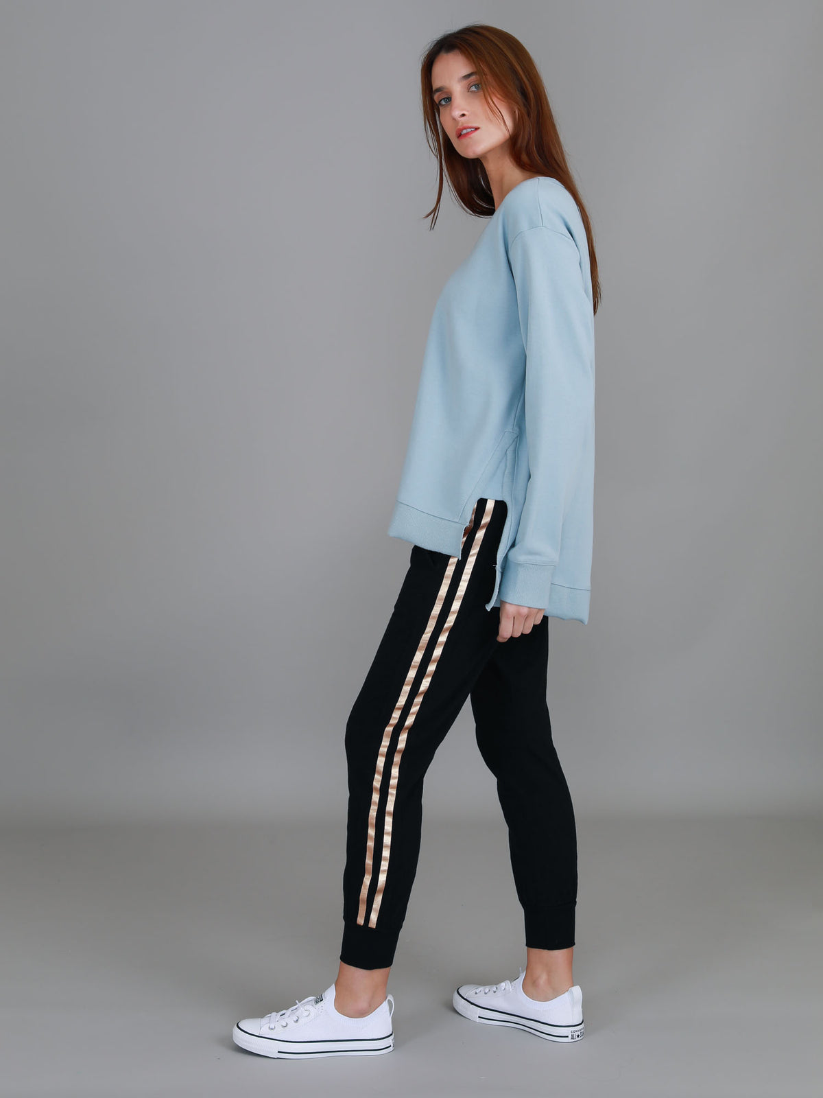 storm blue sweatshirt side split