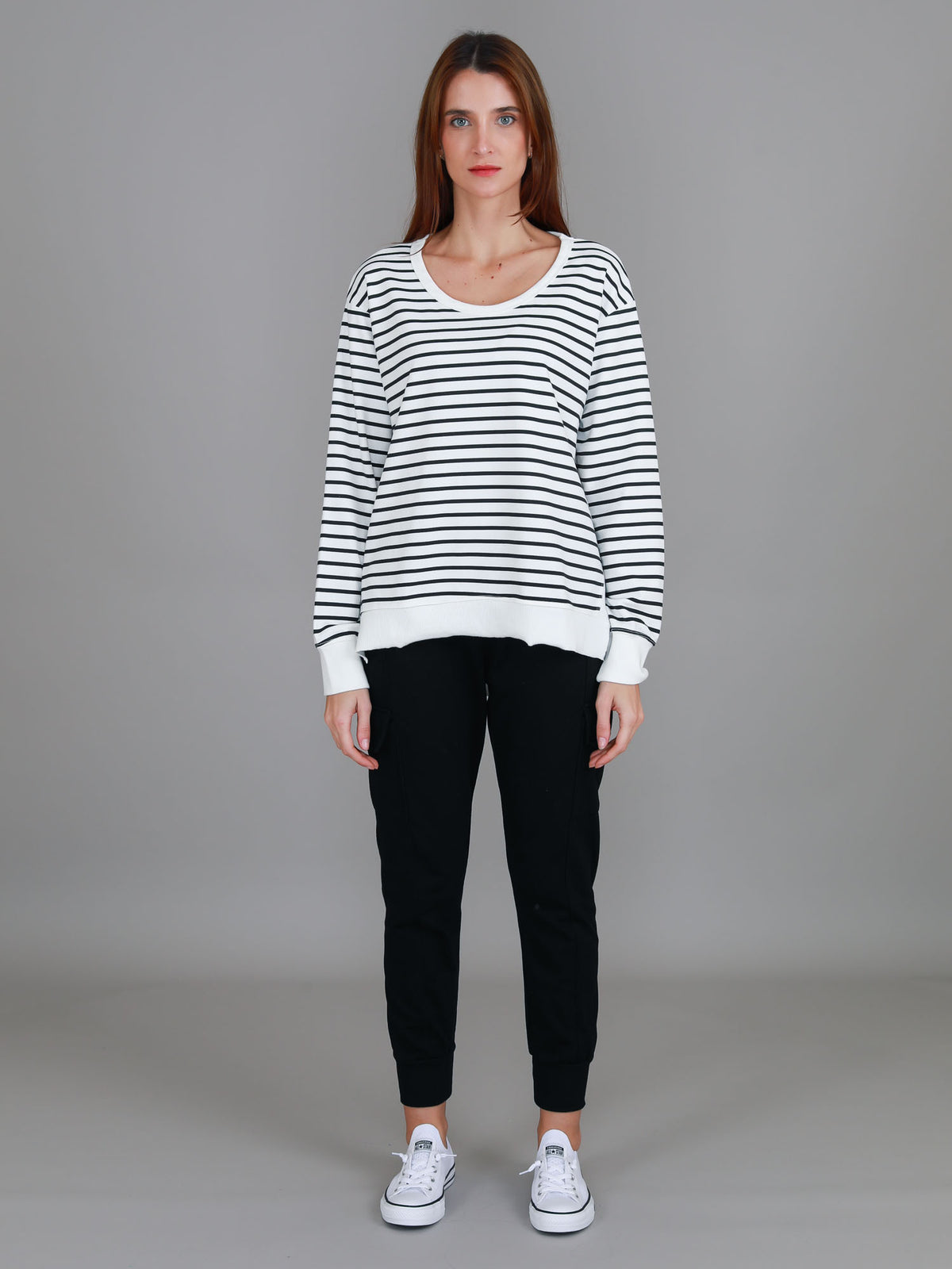 striped crewneck sweatshirt