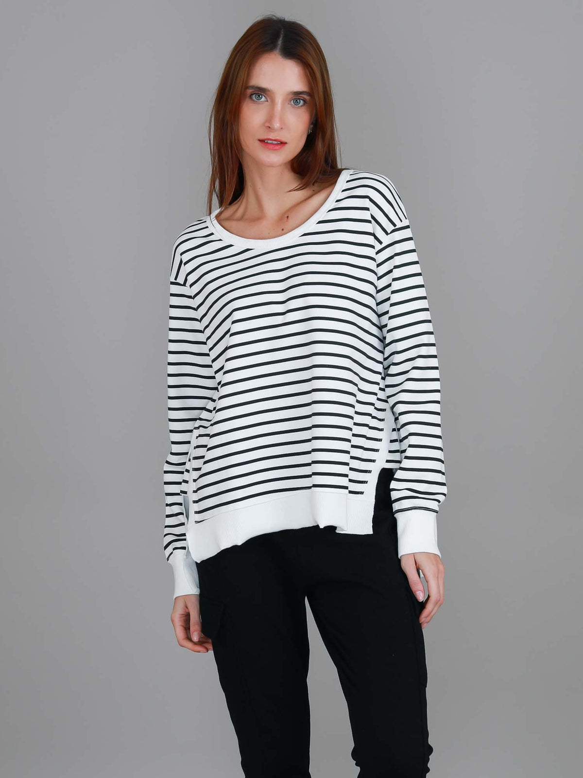 stripe crew neck sweatshirt