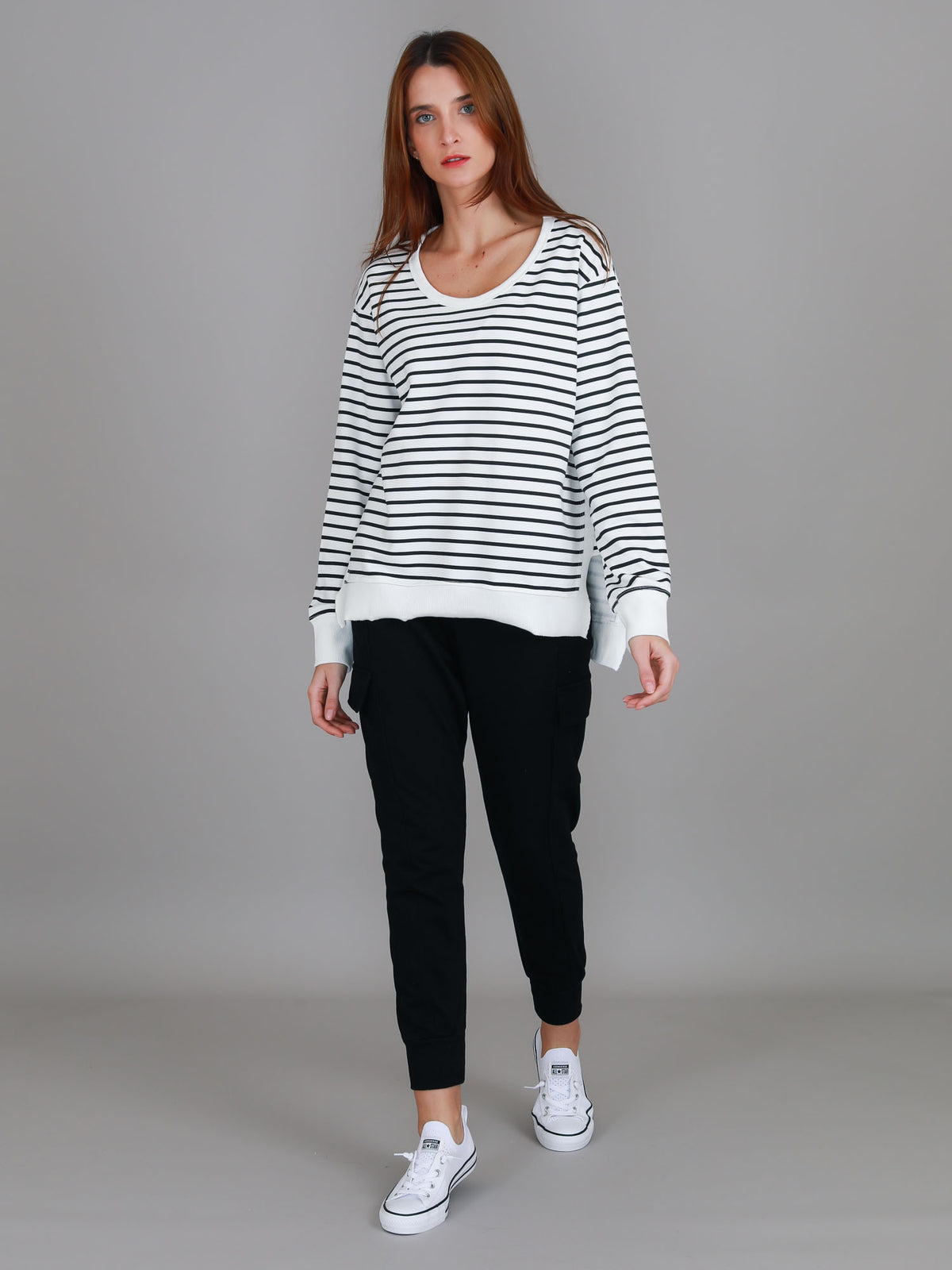 stripe sweatshirt side split