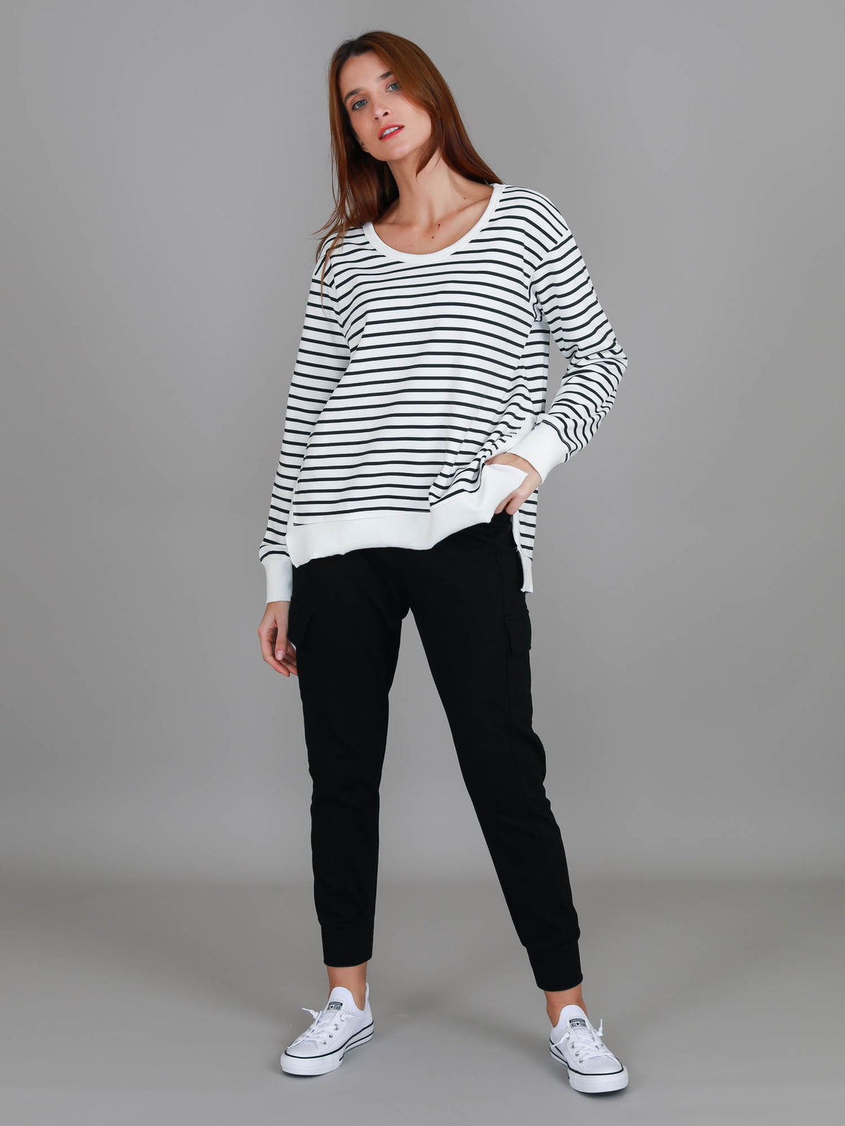 navy stripe sweatshirt