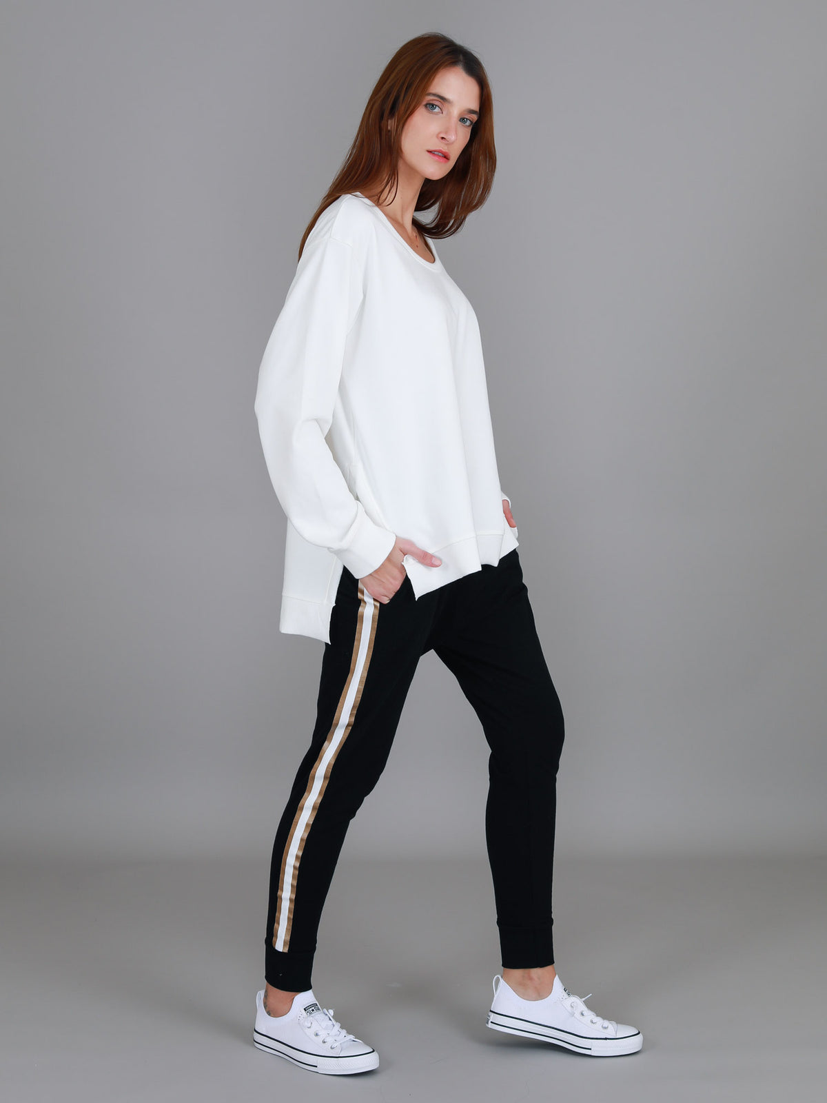 white sweatshirt side split