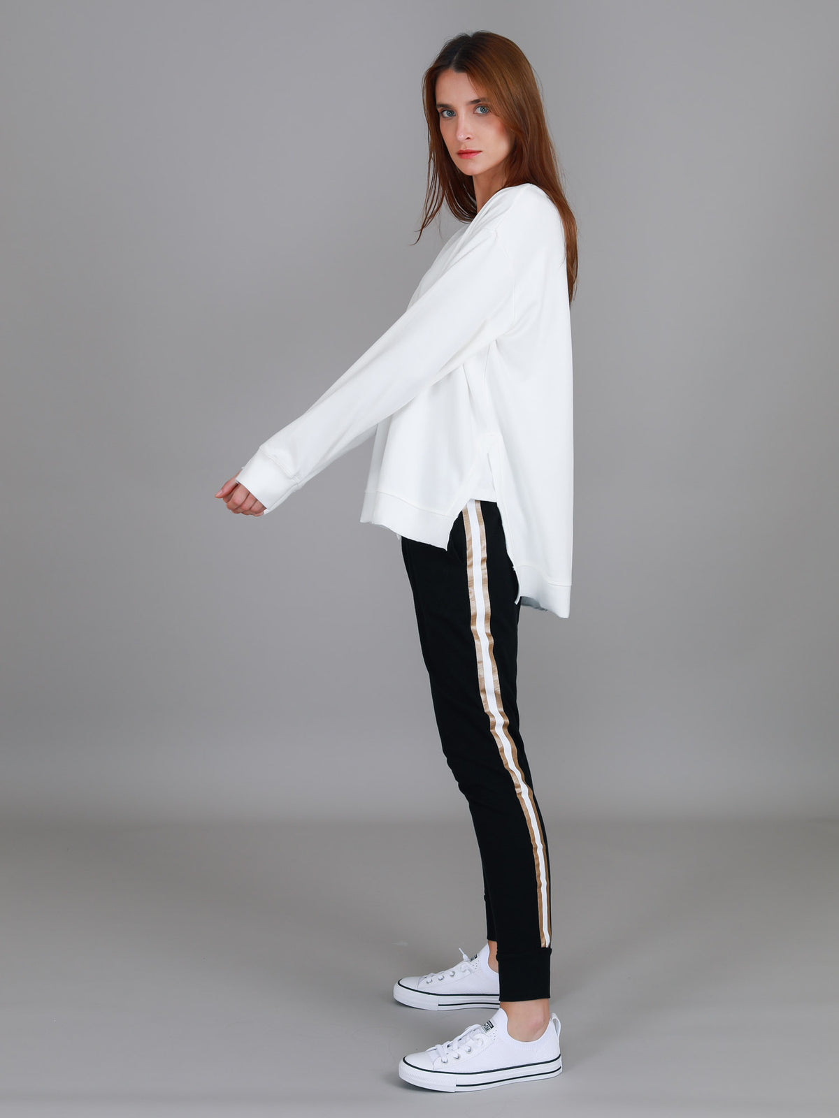 white crew neck jumper