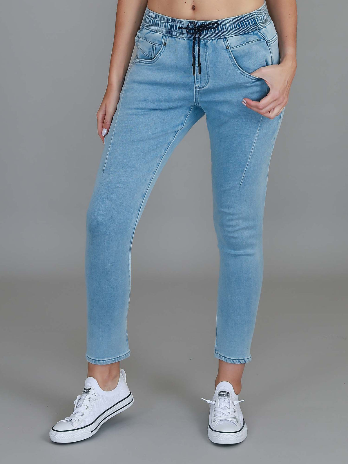 ice blue drawstring jeans