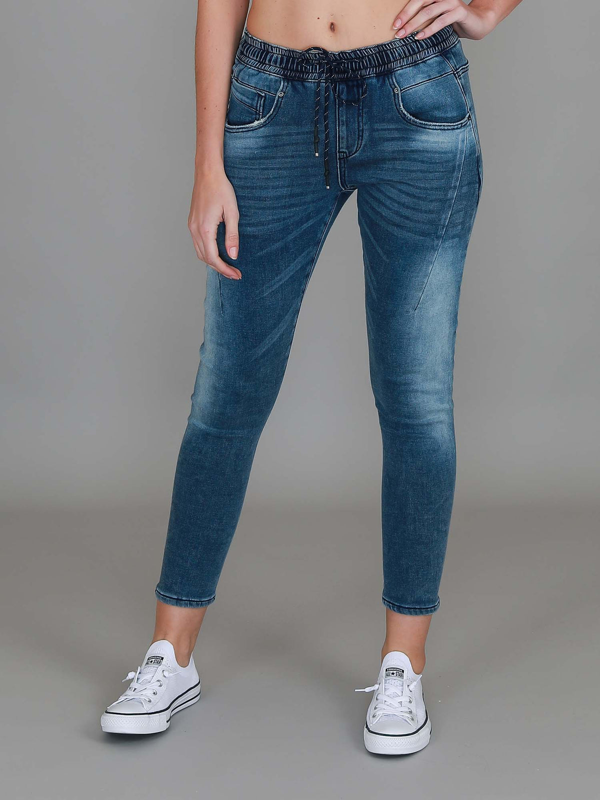 blue denim joggers women