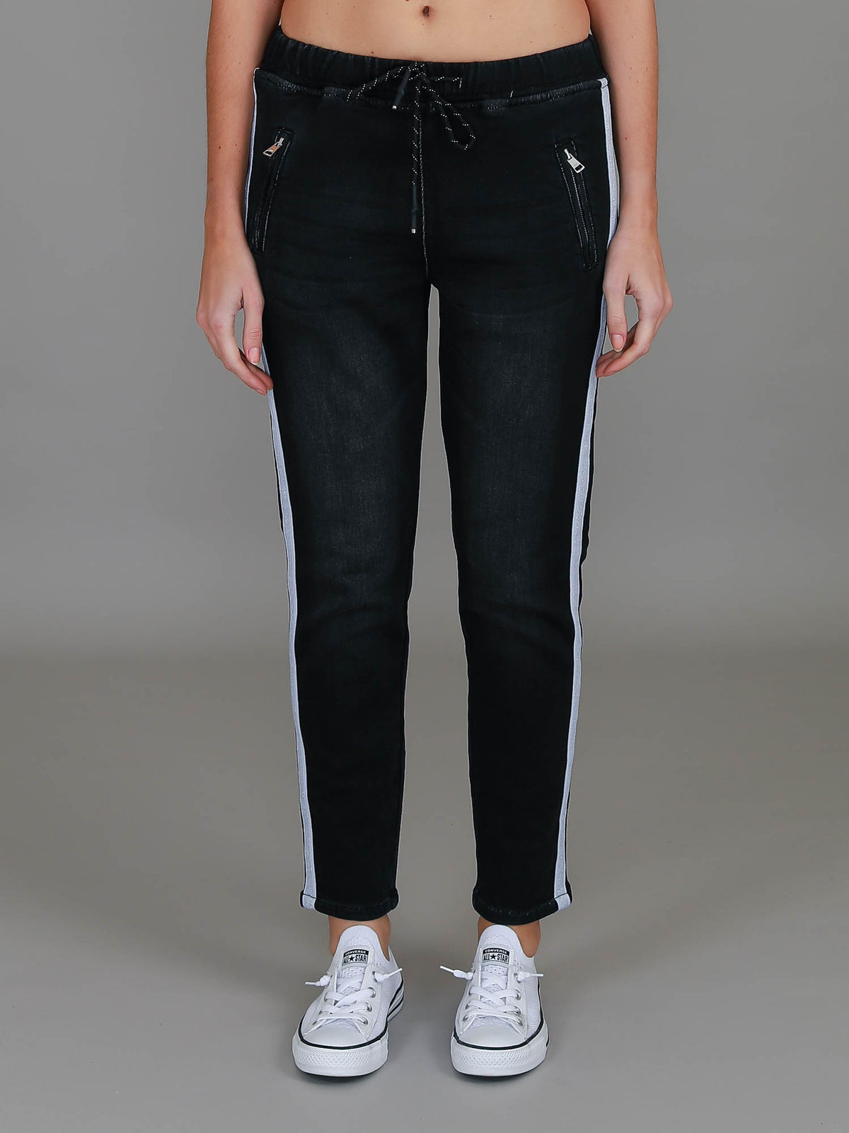 black drawstring jeans