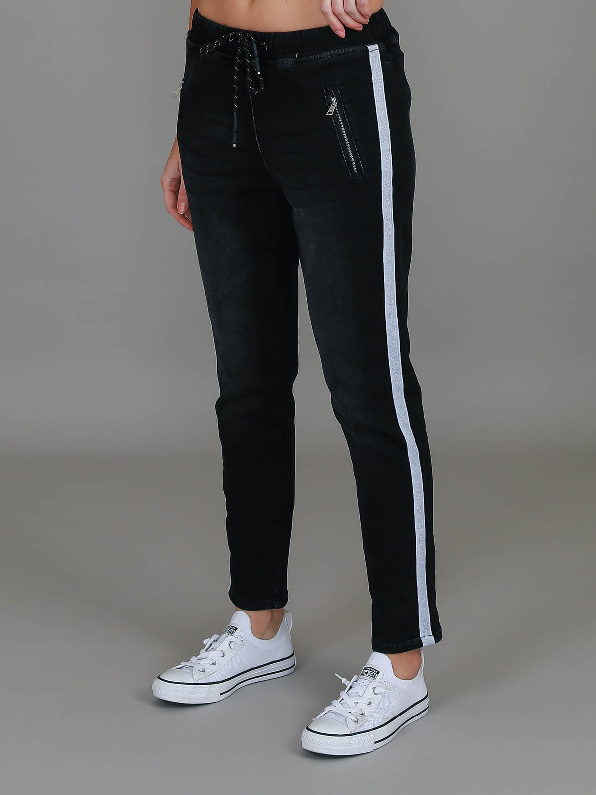 black cuffed jeans