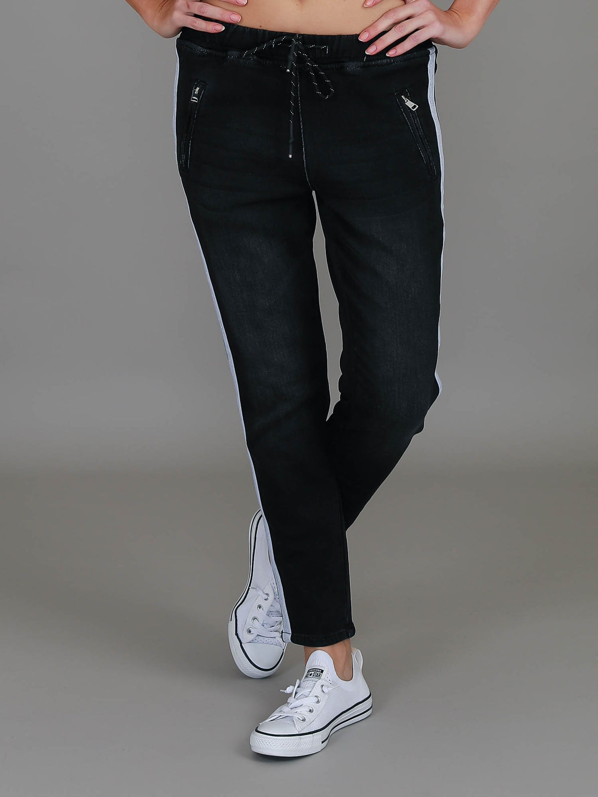 black denim jogger pants