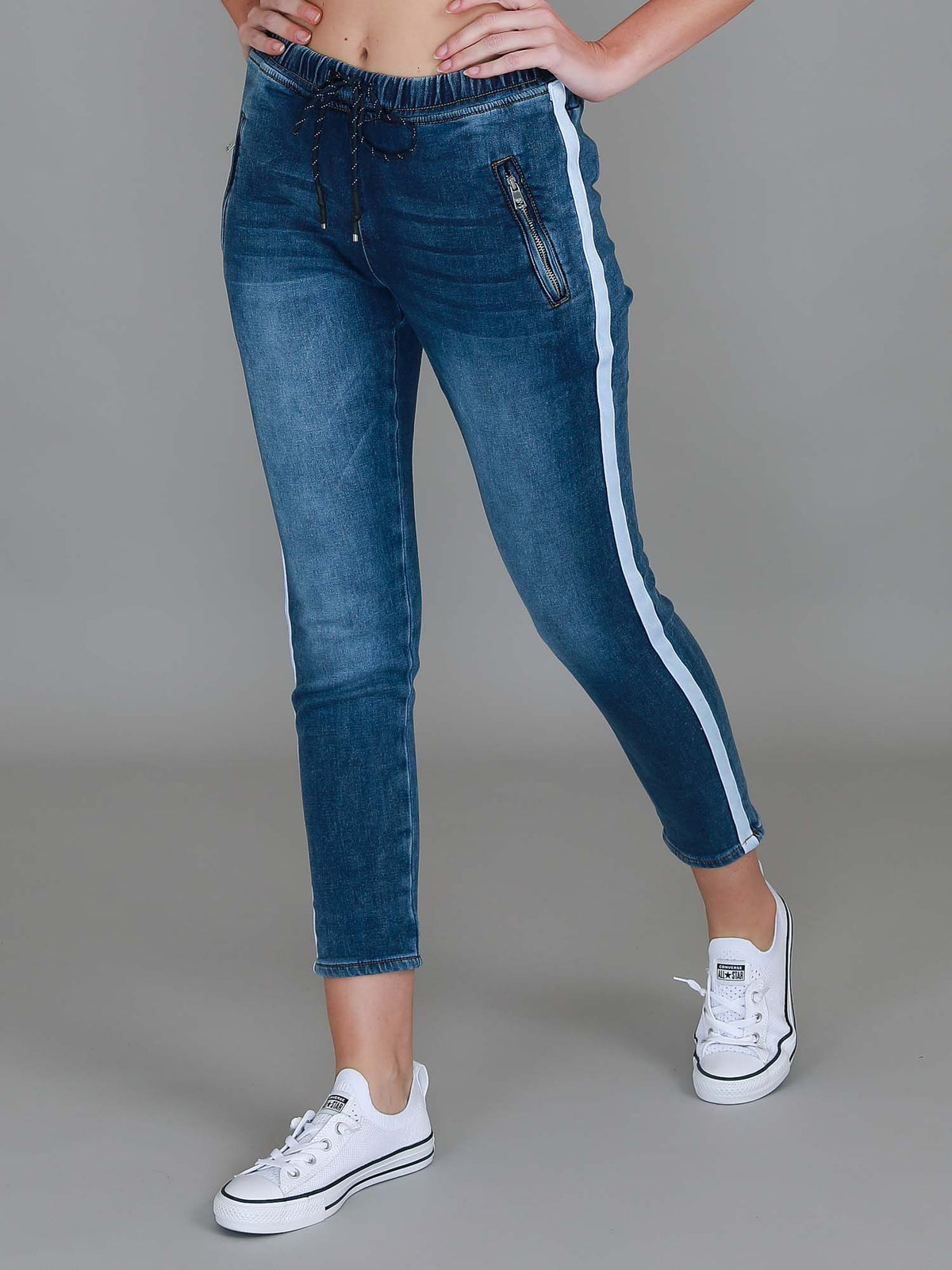 stretch denim joggers
