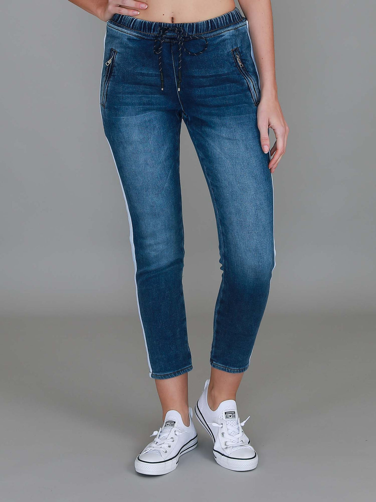 blue denim joggers