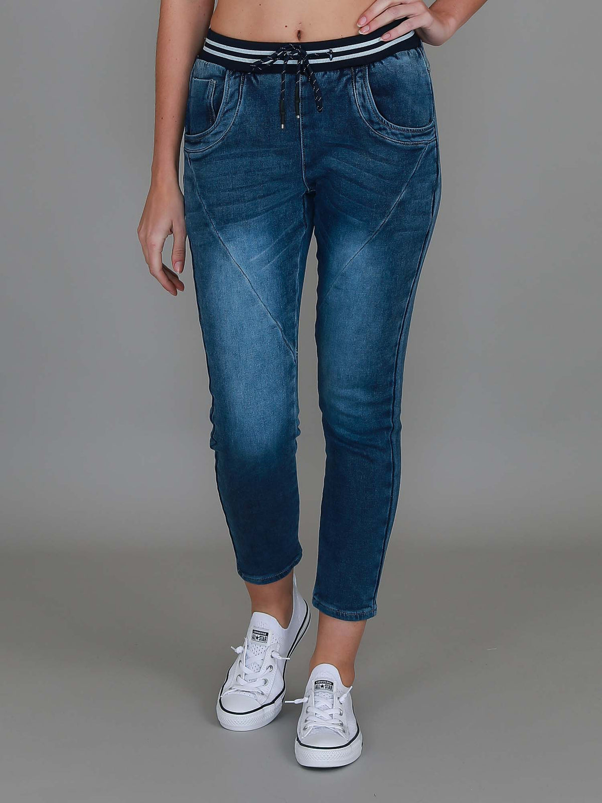 tapered denim jogger jeans