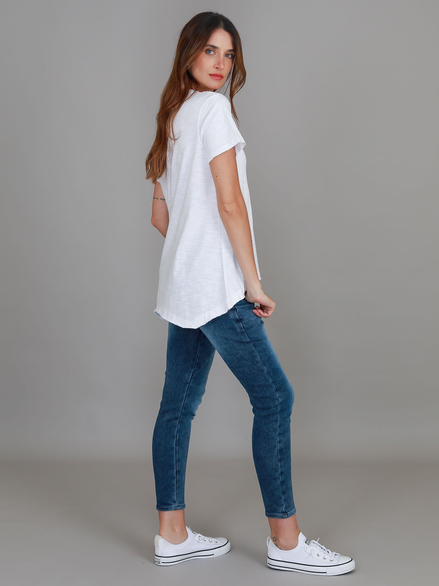 women's white v neck tee #color_white