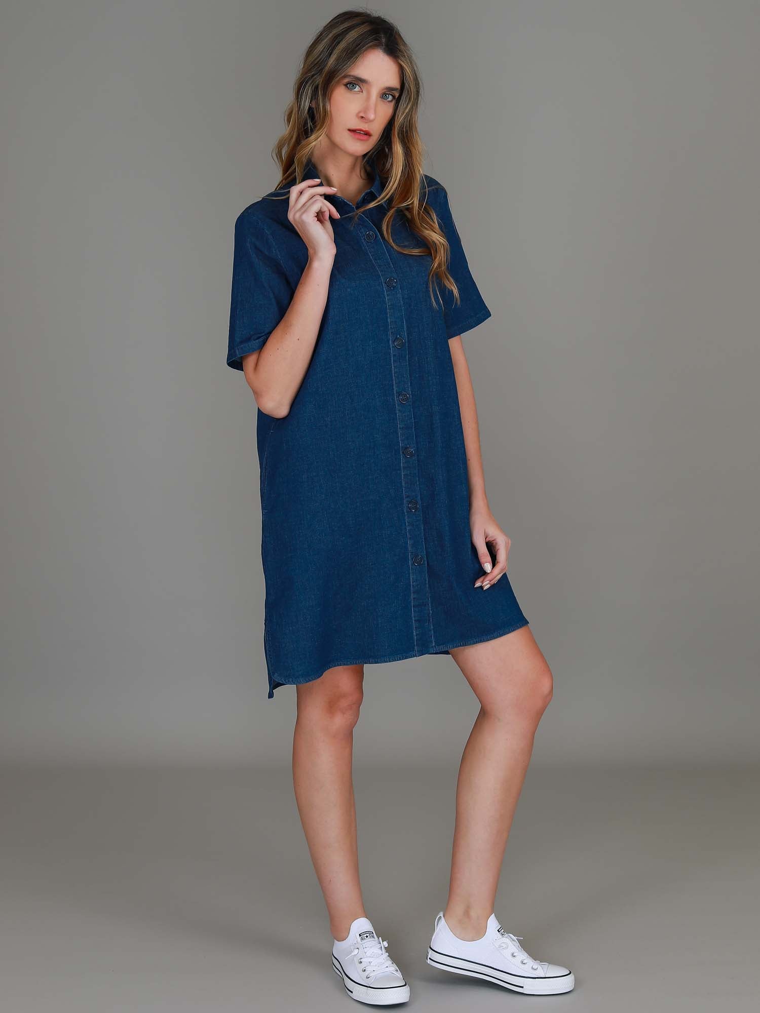 navy blue work dress #color_jean blue
