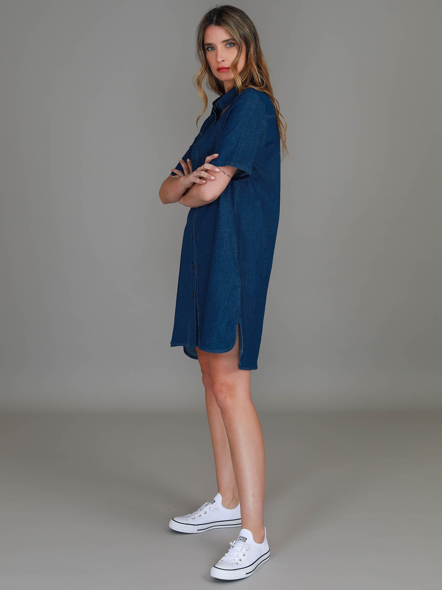 navy cotton dress #color_jean blue