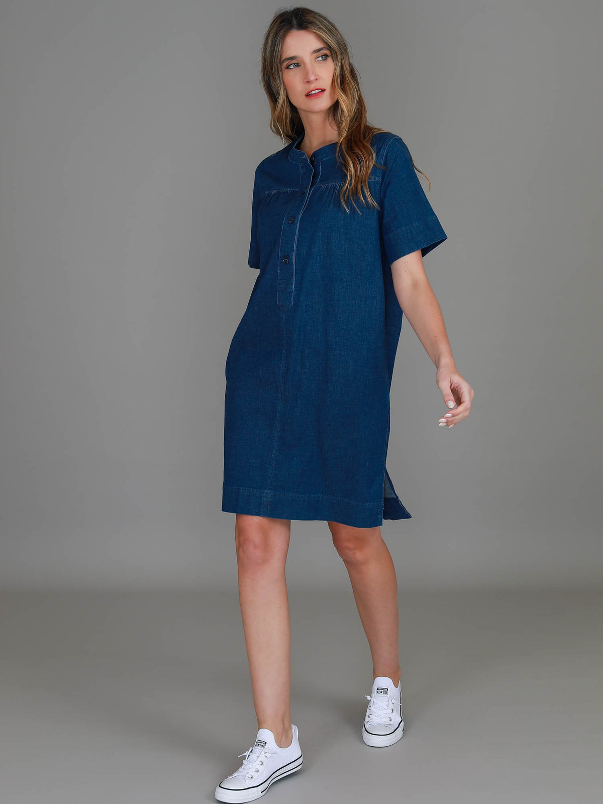 above knee denim dress