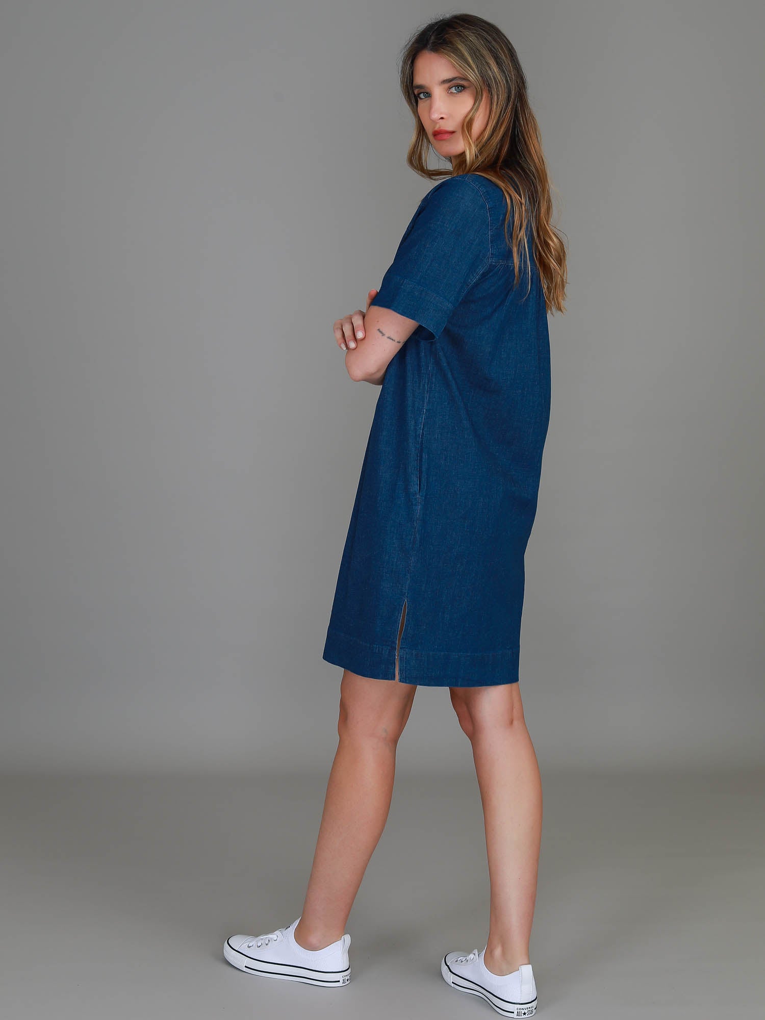denim mini dress #color_jean blue