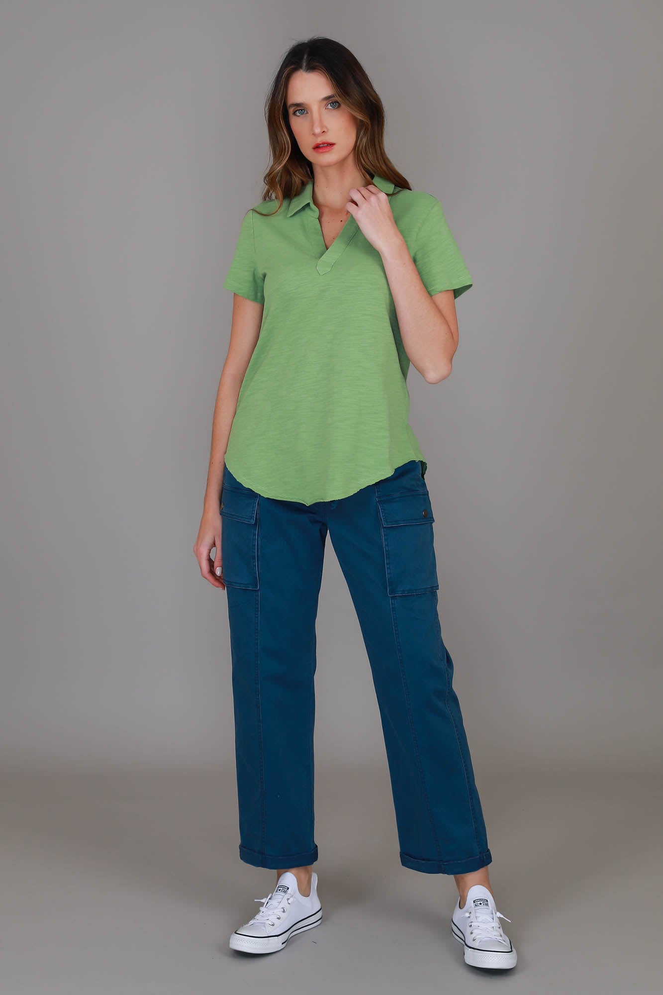 Danielle | Women's Polo T Shirt – Curved Hem Cotton Jersey