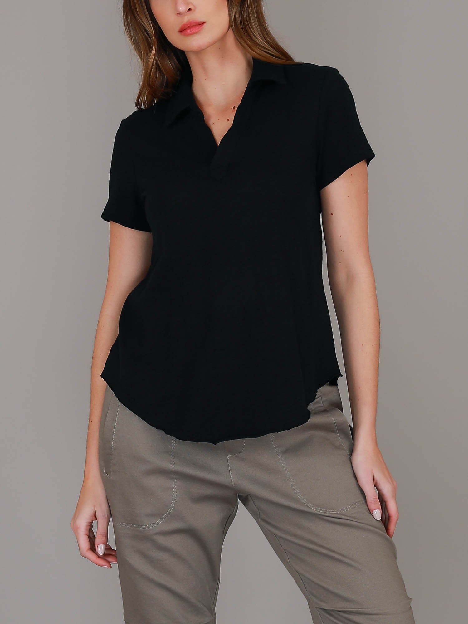 black polo top women #color_black