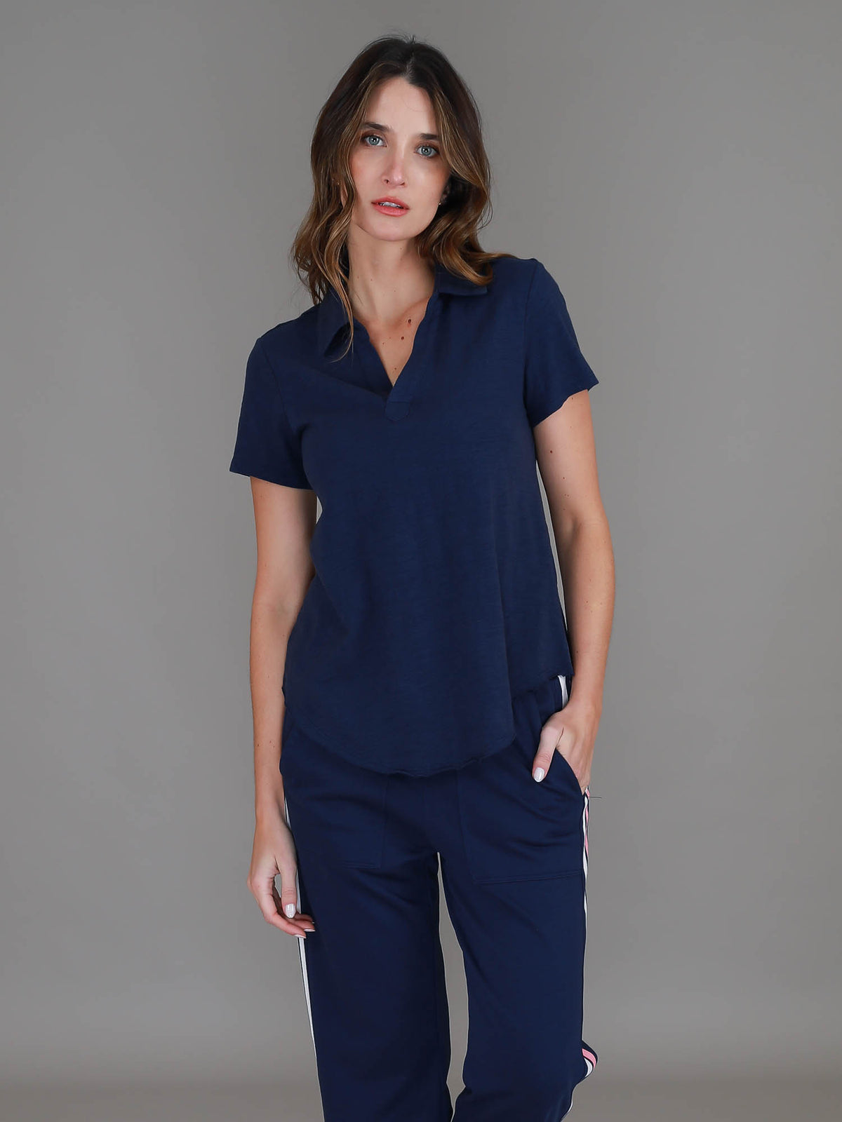 navy polo shirt women #color_deep navy