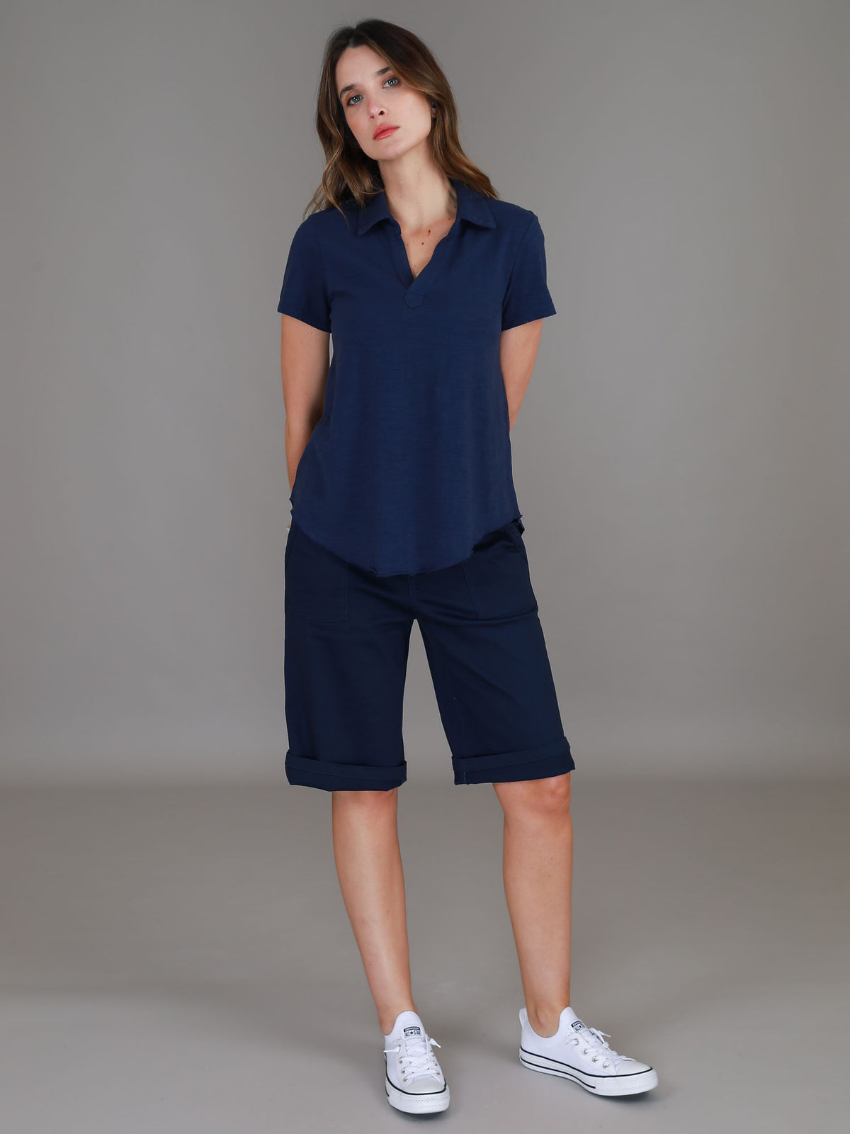 cotton navy polo shirt #color_deep navy
