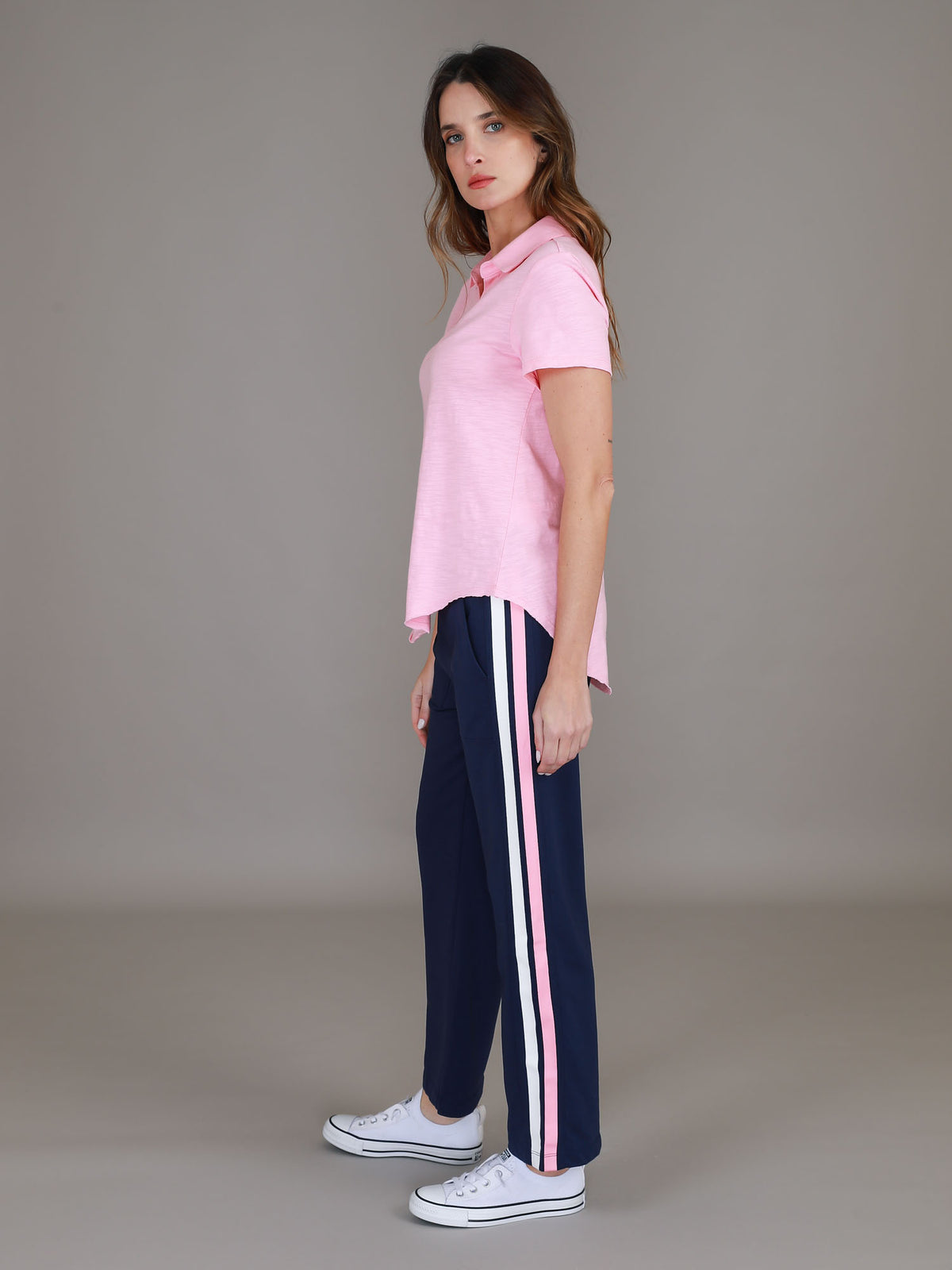 pink curved hem polo #color_powder pink
