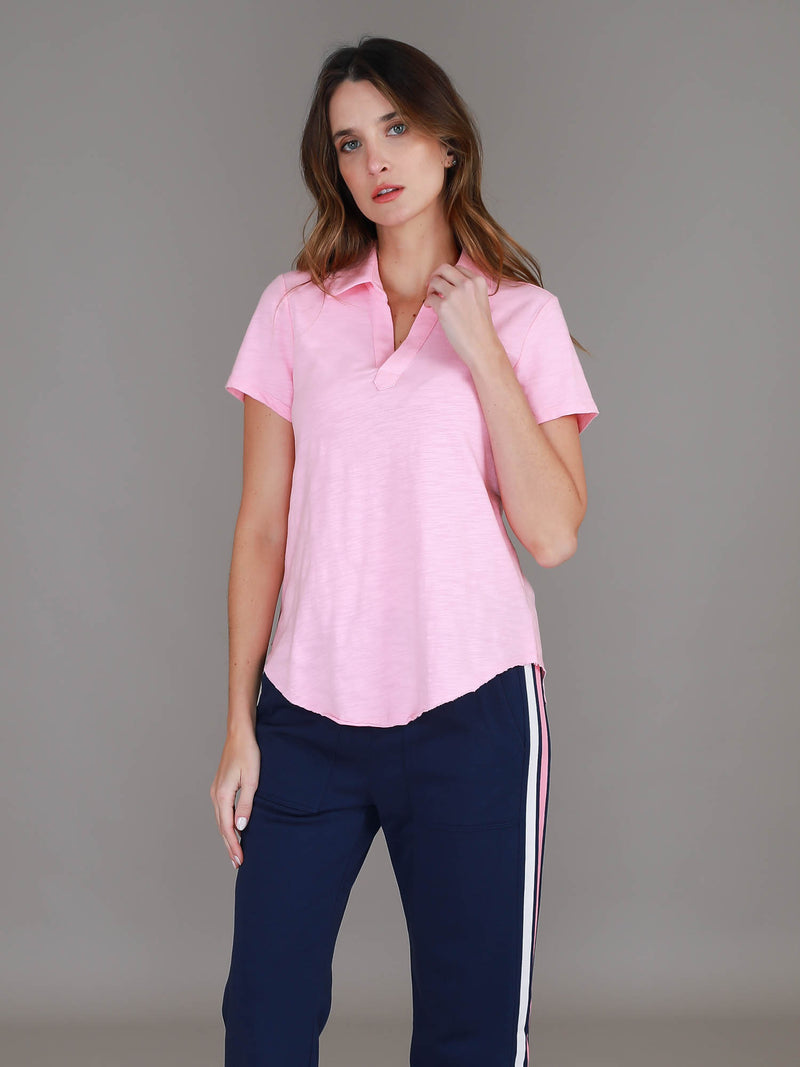powder pink polo top #color_powder pink