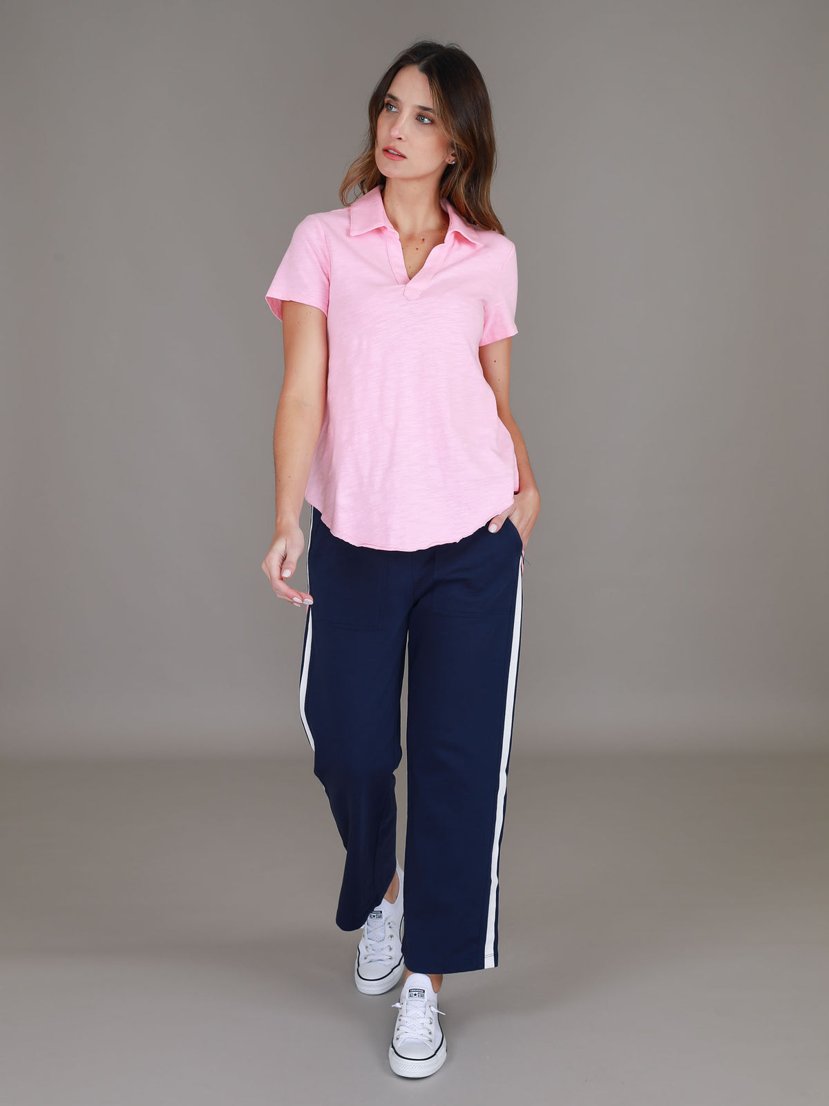 pink polo t shirt women #color_powder pink