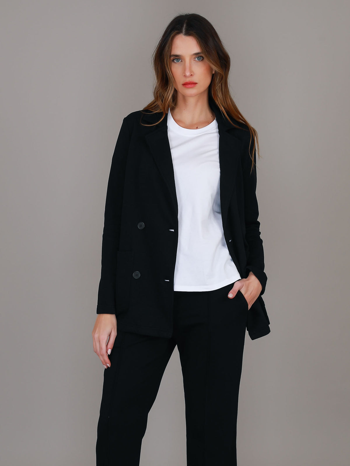Casey | Women's Double Breasted Blazer Jacket – Cotton French Terry