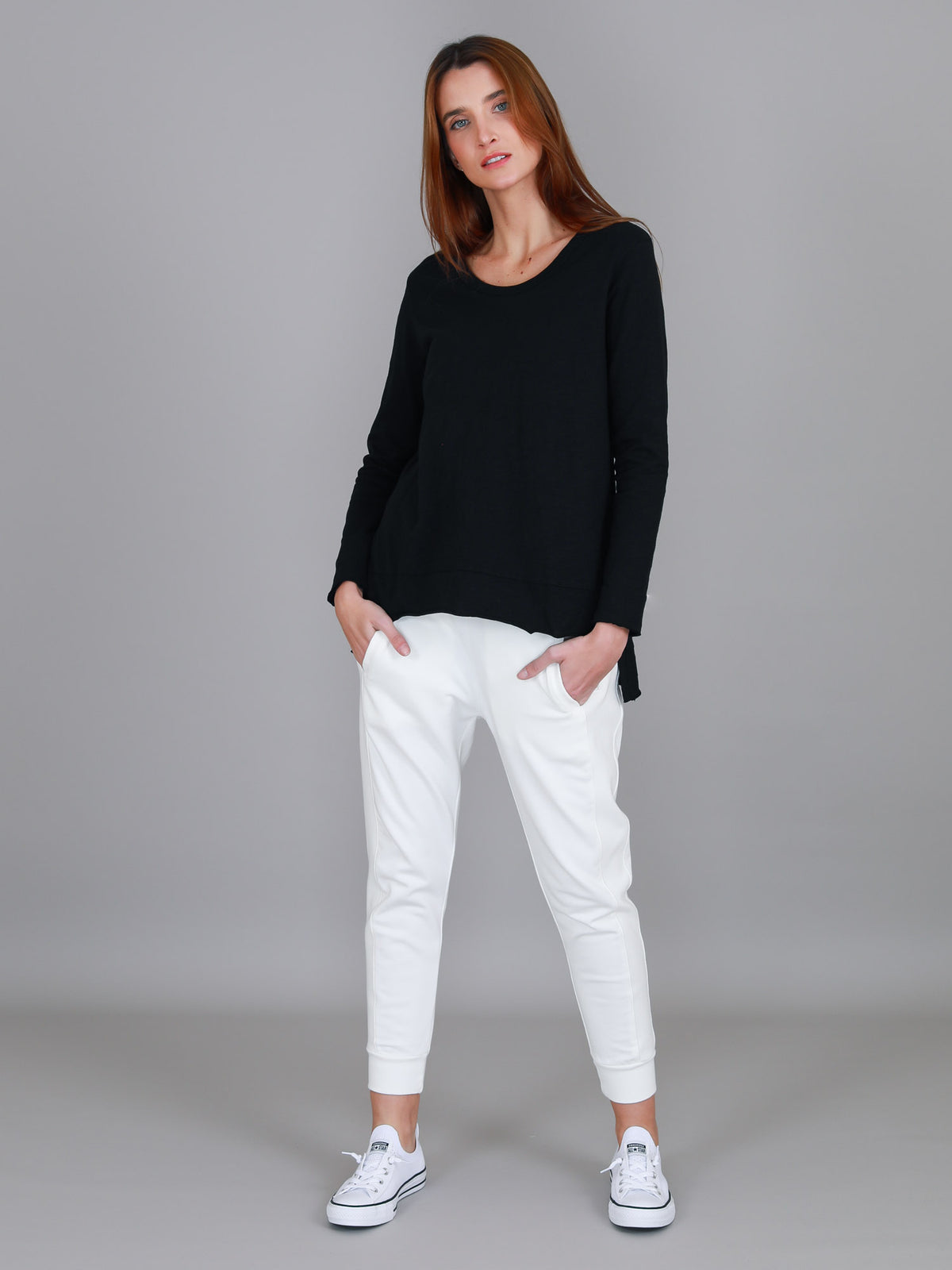 black scoop long sleeve top