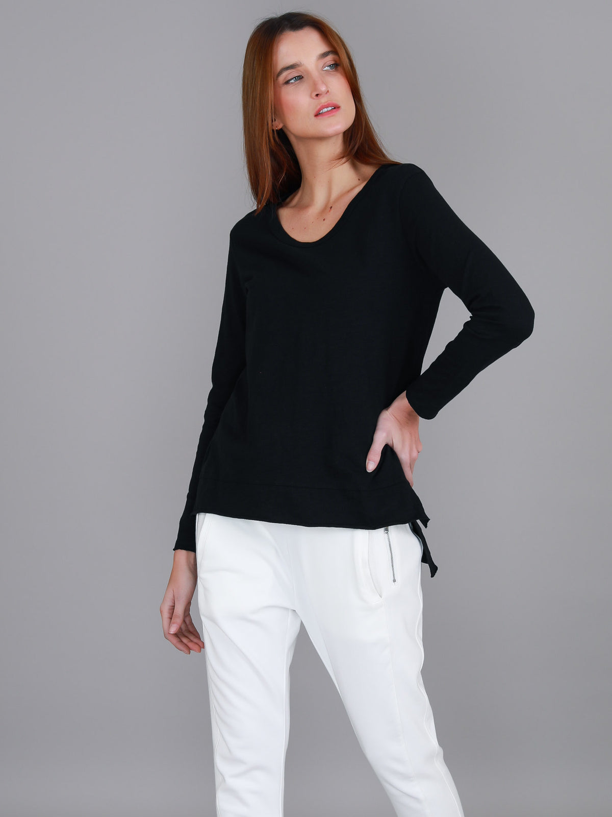 black scoop long sleeve tee