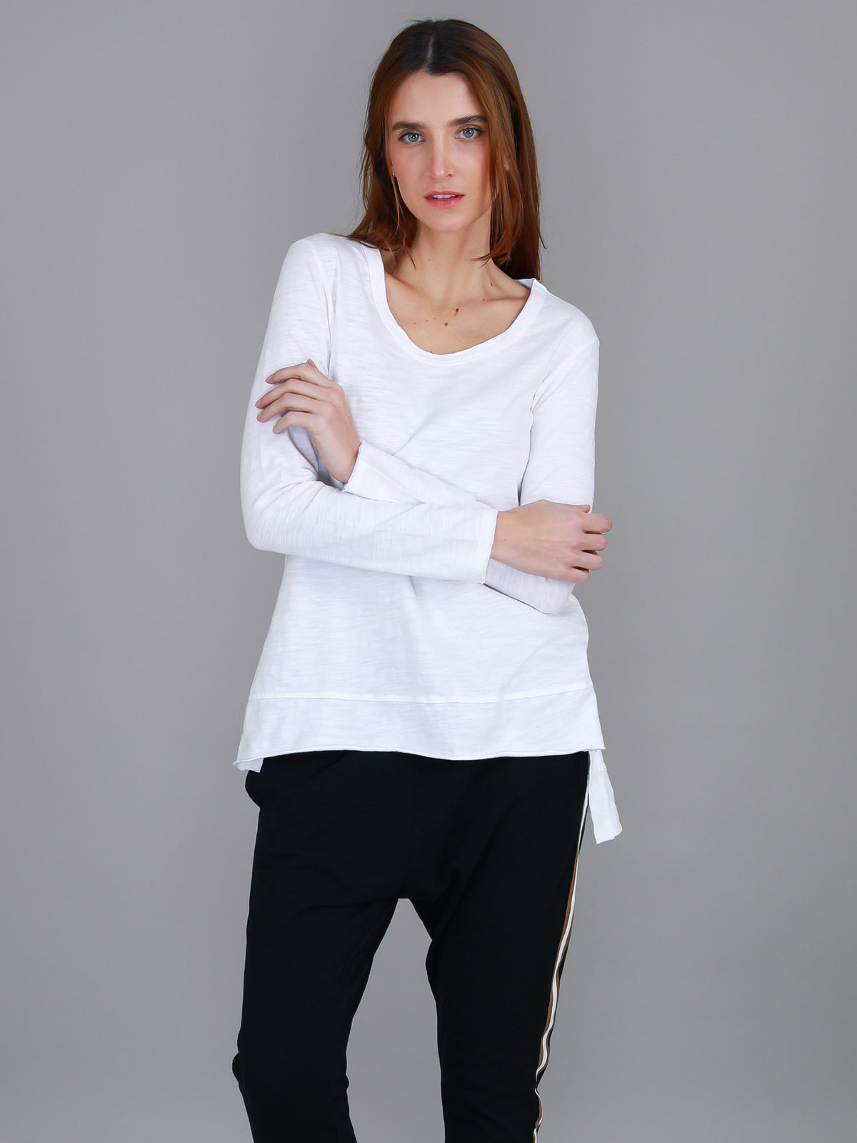 white long sleeve scoop top