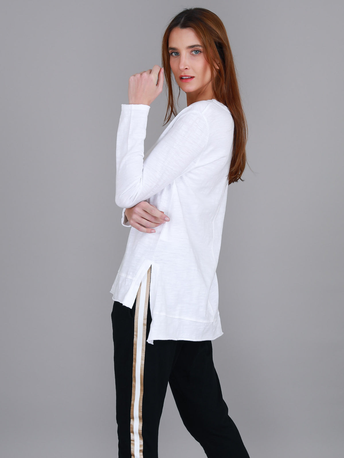 white slub long sleeve tee
