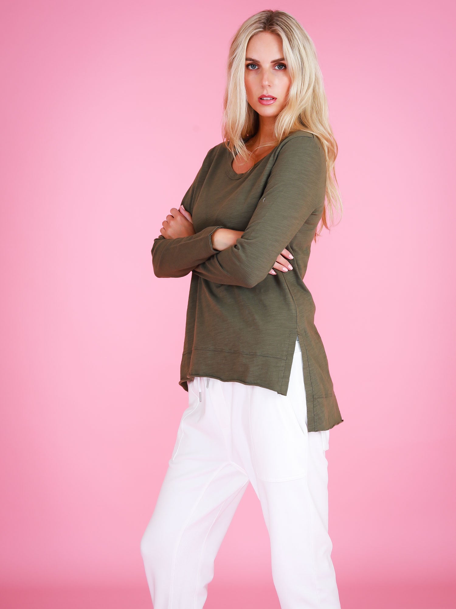 long sleeve top #color_khaki