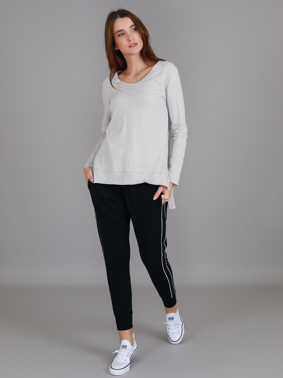 women's beige long sleeve top