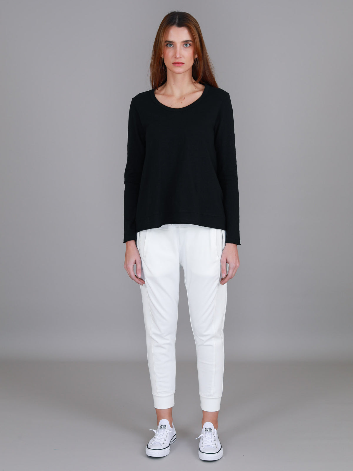 black asymmetric hem tee women