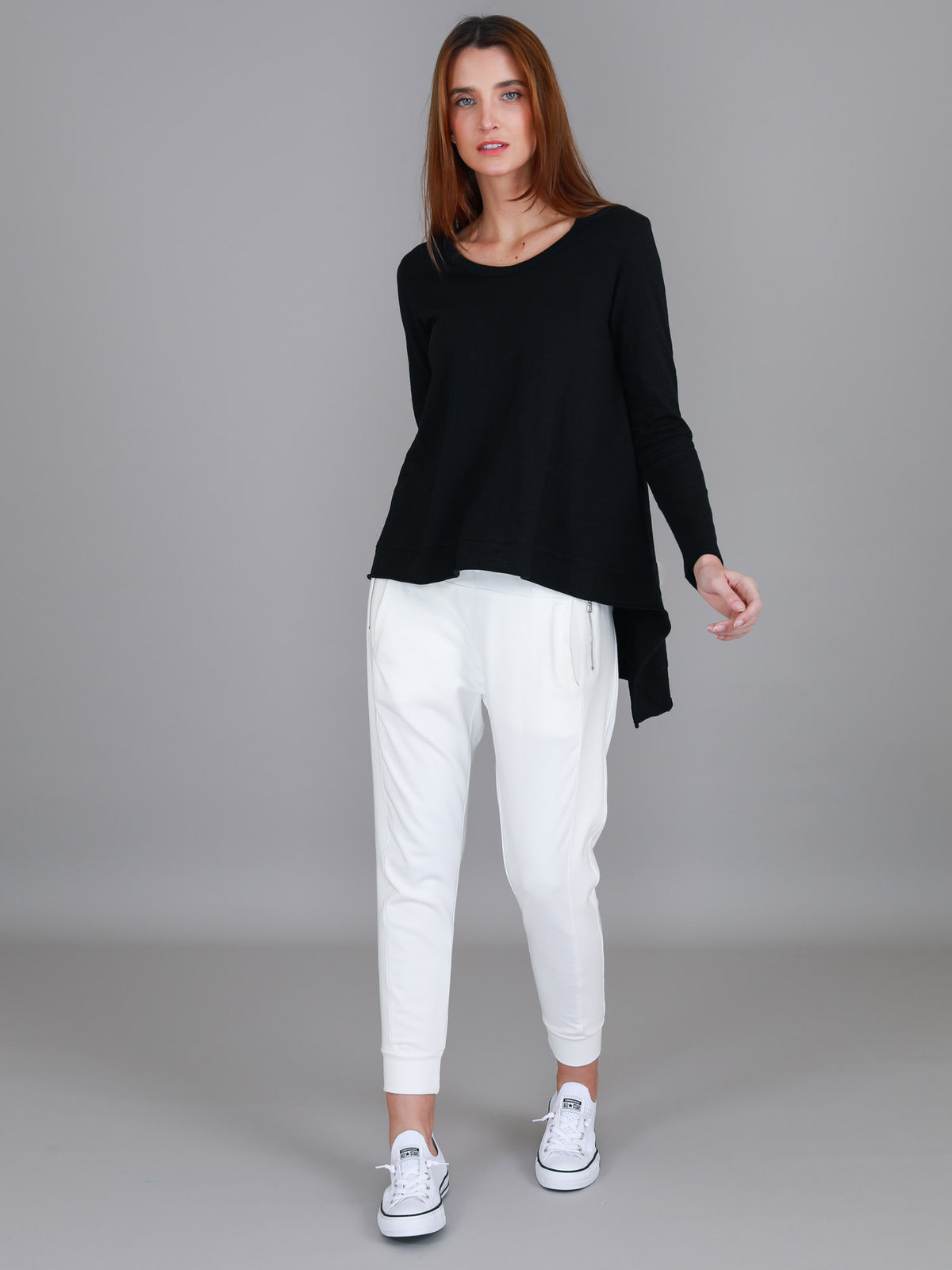 black angled hem long sleeve tee