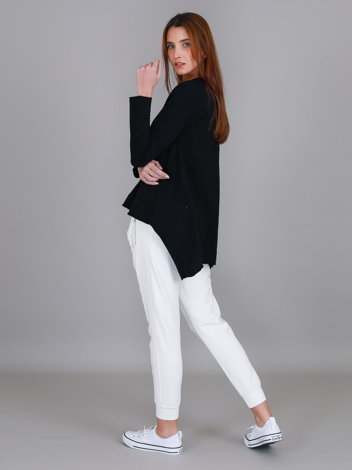 black asymmetric long sleeve tee
