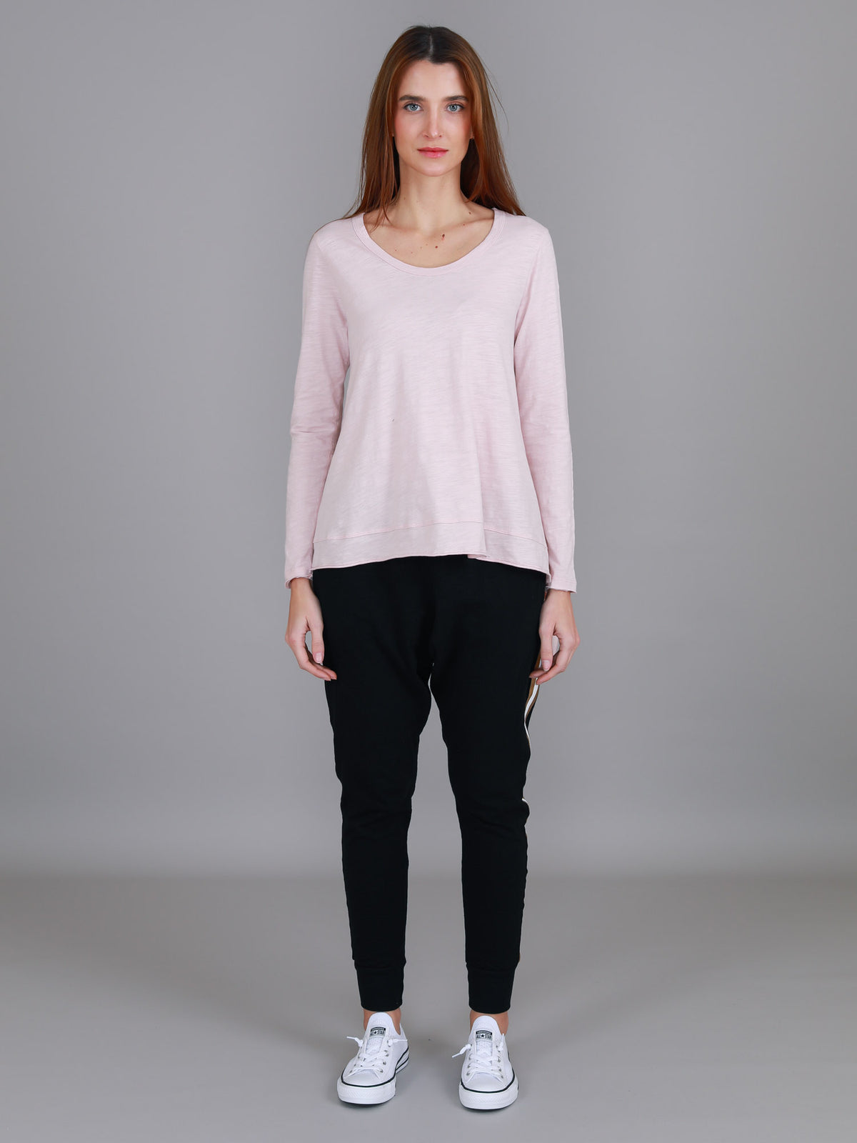pink asymmetric hem tee women