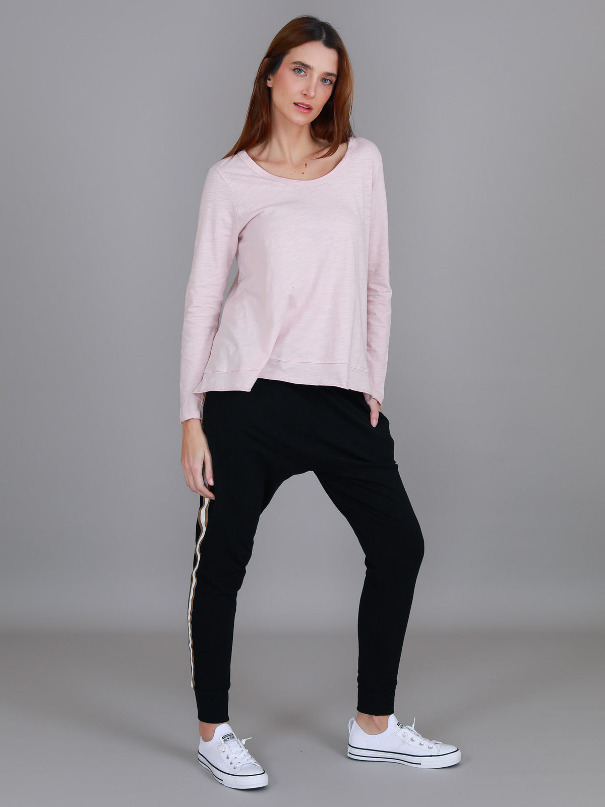 pink asymmetric long sleeve tee