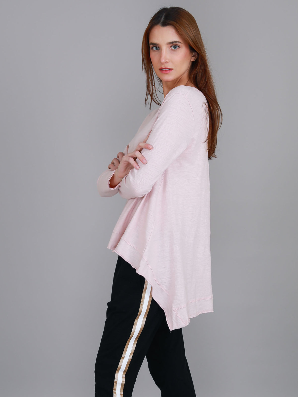 blush asymmetric hem long sleeve tee