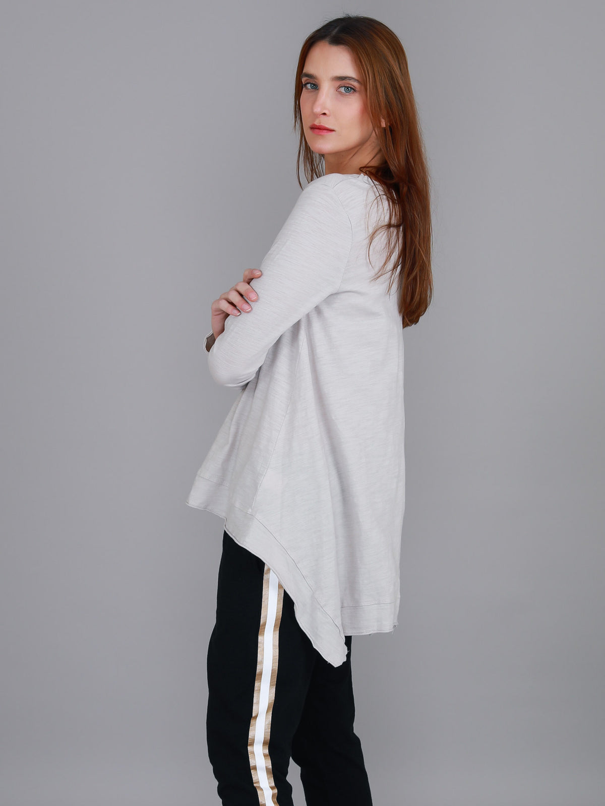 beige asymmetric hem top