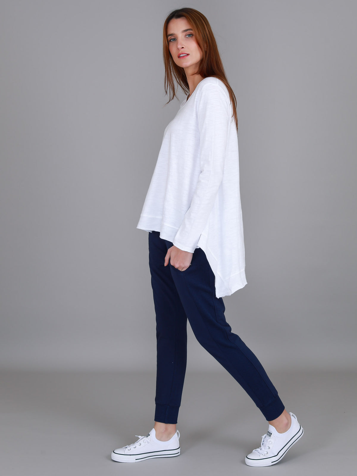 white asymmetric long sleeve tee
