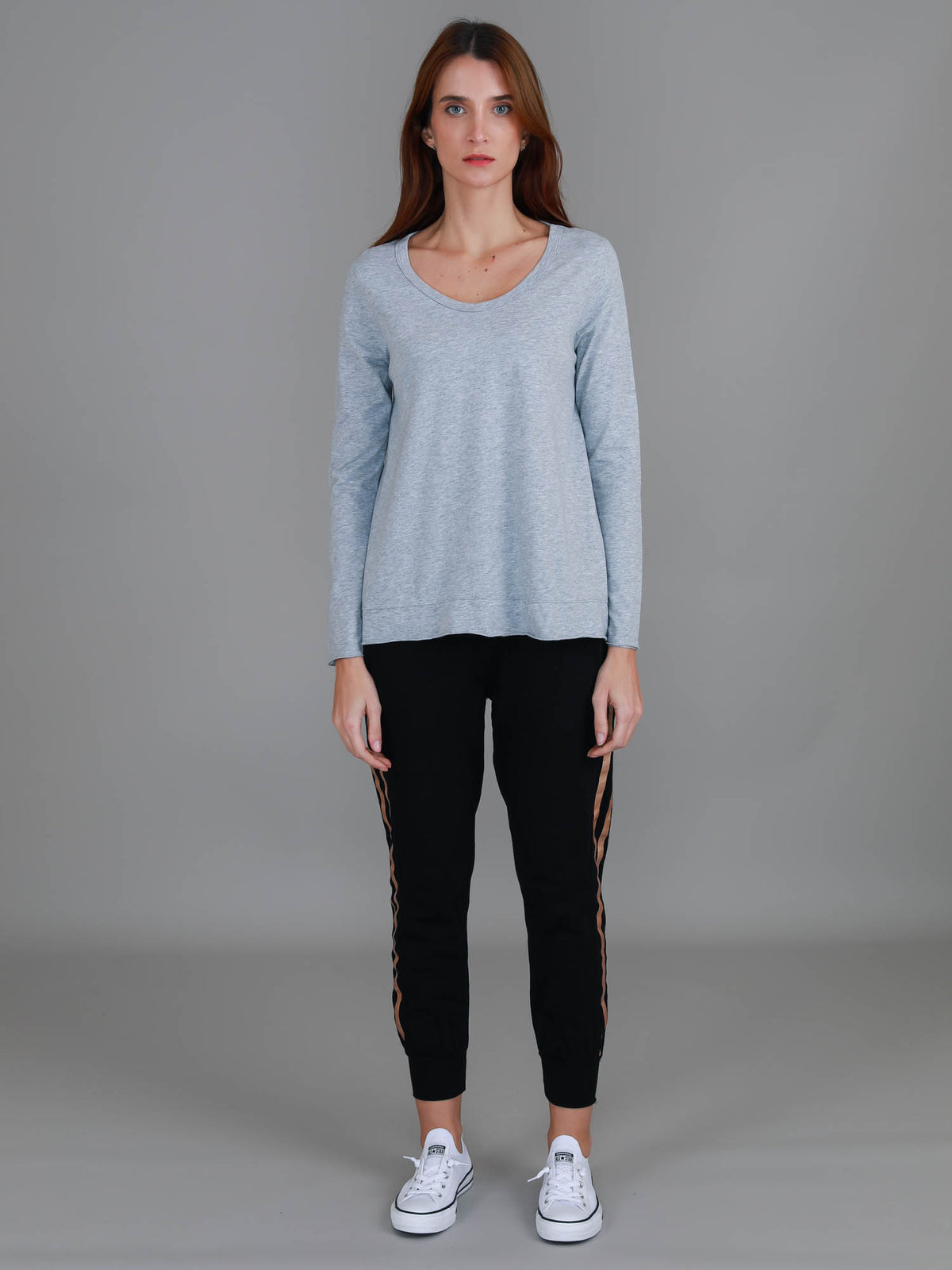 grey asymmetric hem tee women