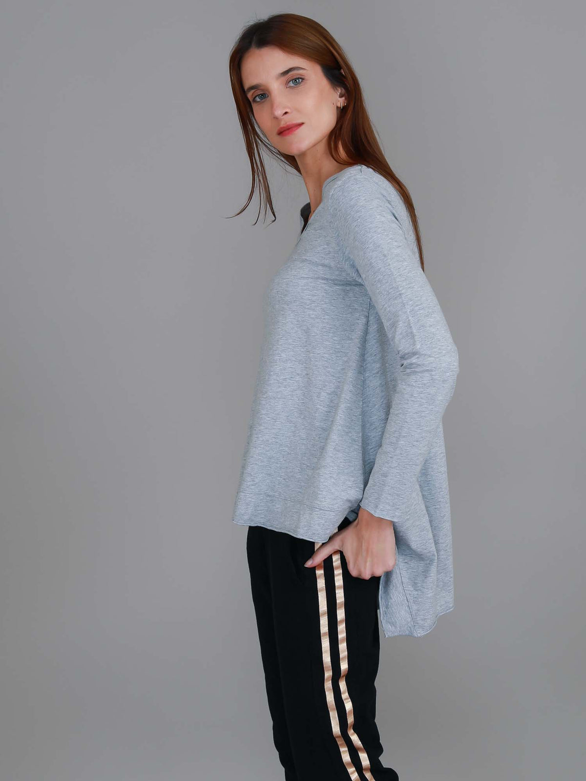 grey angled hem long sleeve tee
