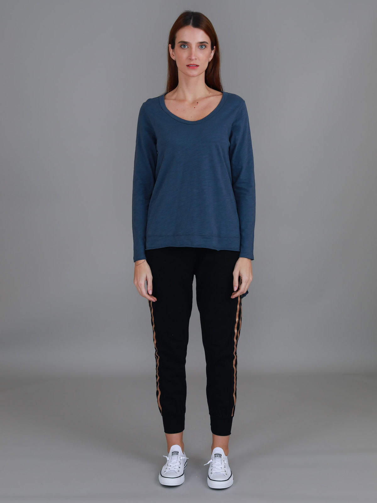 navy asymmetric hem tee women