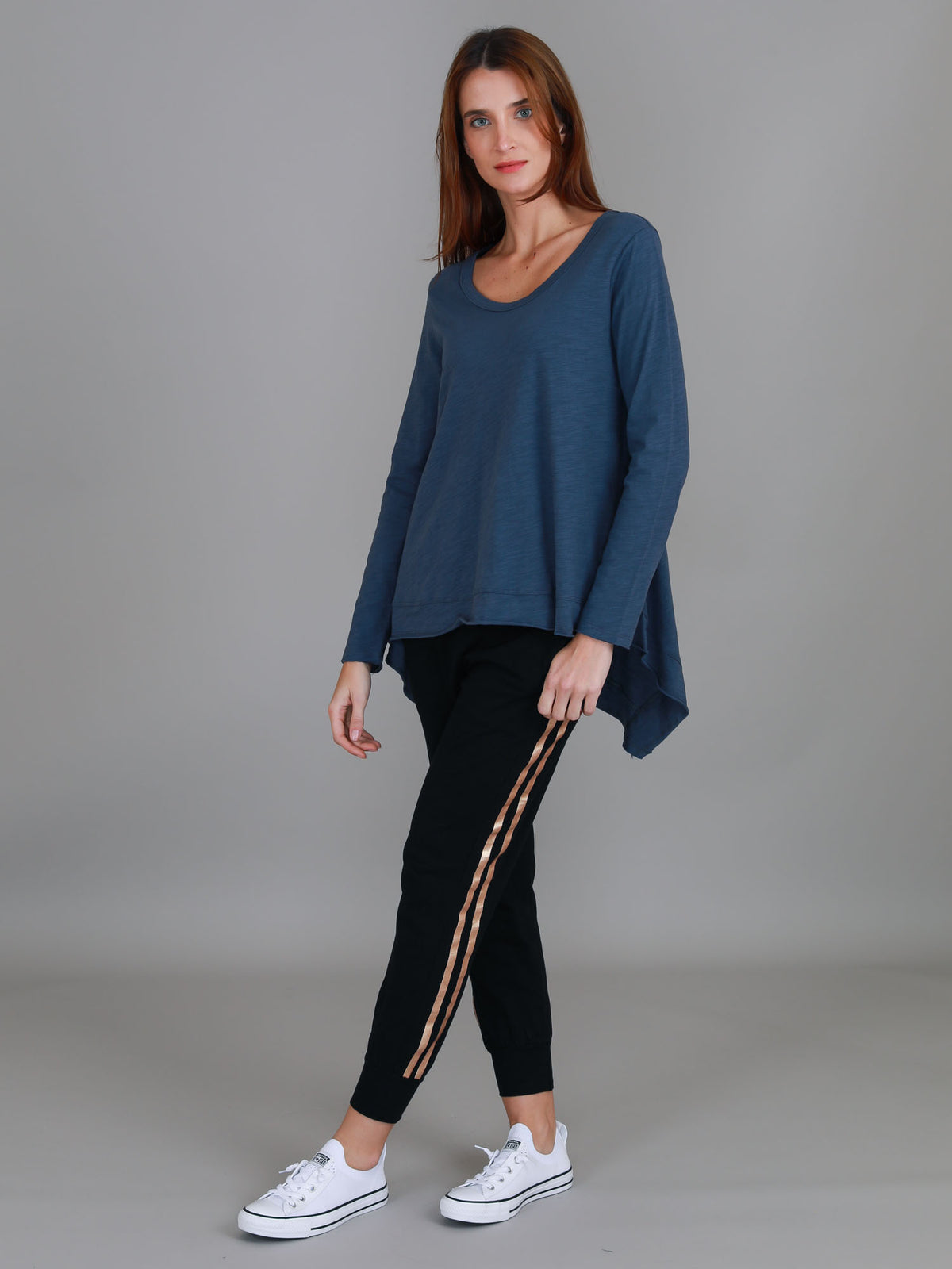 indigo scoop asymmetric tee