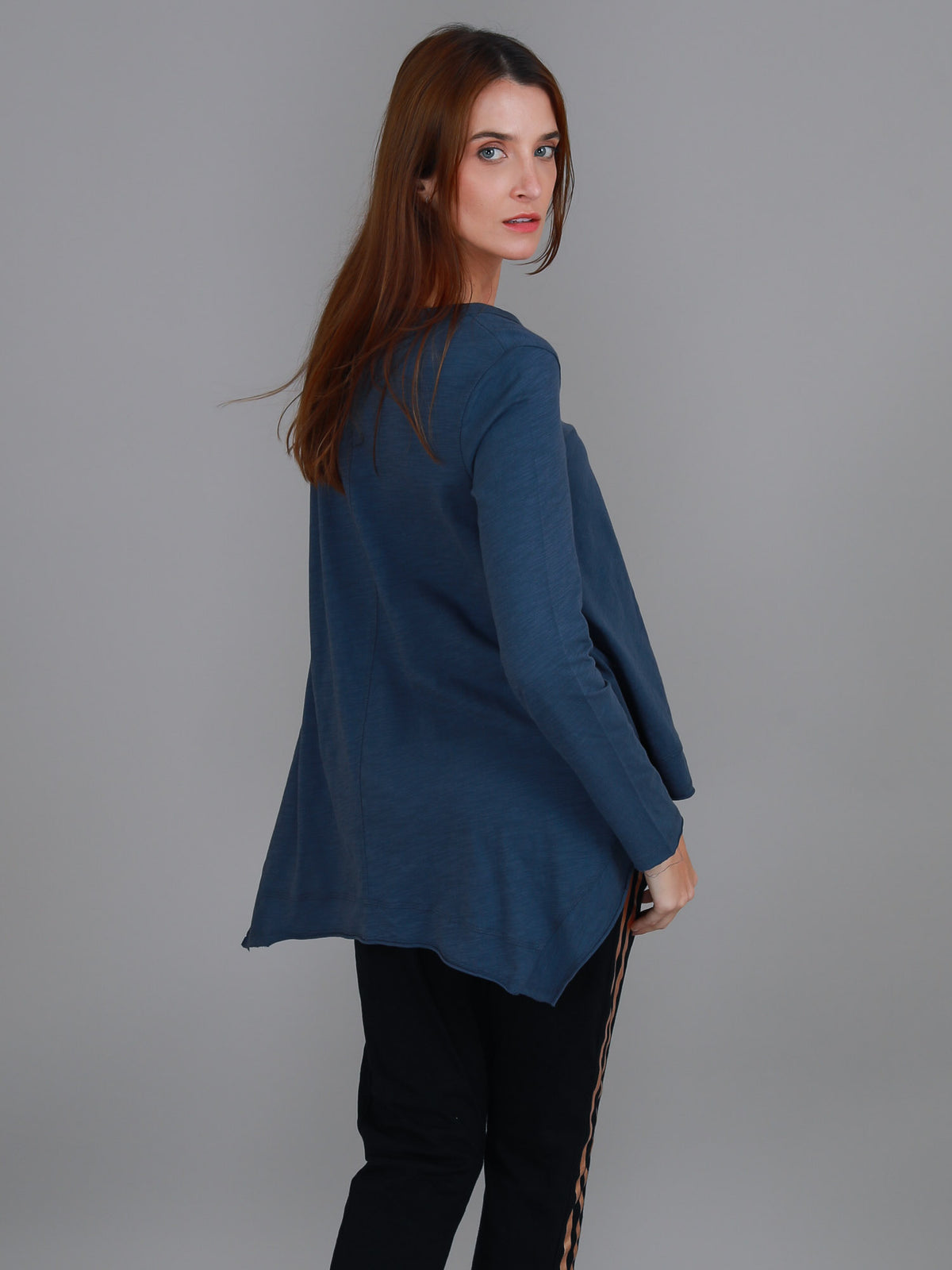 navy asymmetric hem top