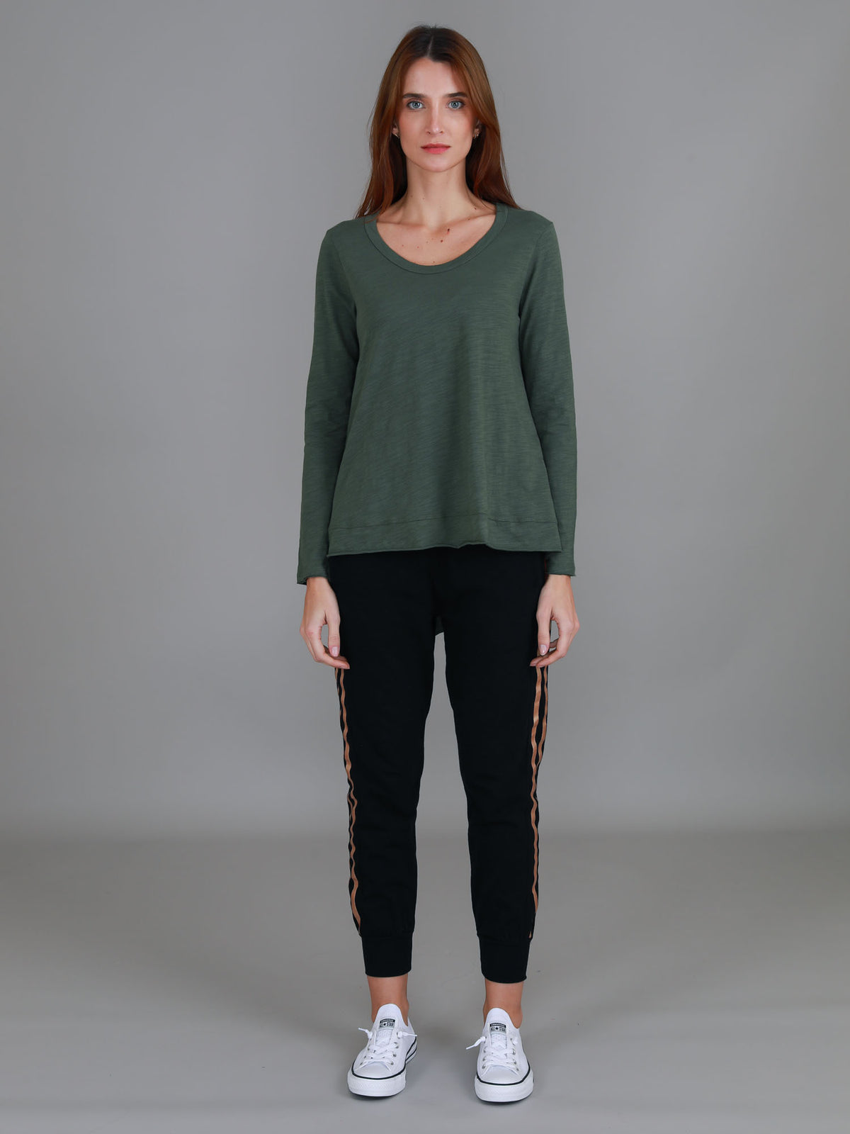 khaki asymmetric hem tee women